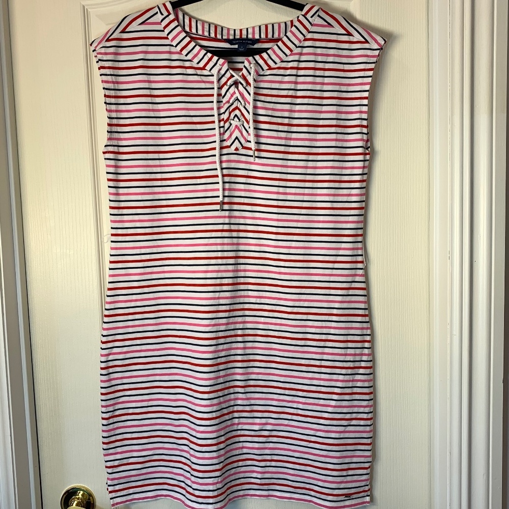 Tommy Hilfiger Nautical Stripe T-Shirt Dress Size M – Red White Pink Navy Preppy